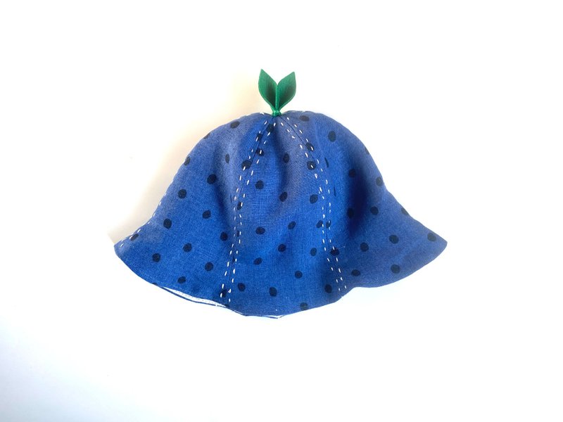Grow Up!  Linen Leaf Hat / Polkadots - 婴儿帽/发带 - 棉．麻 蓝色