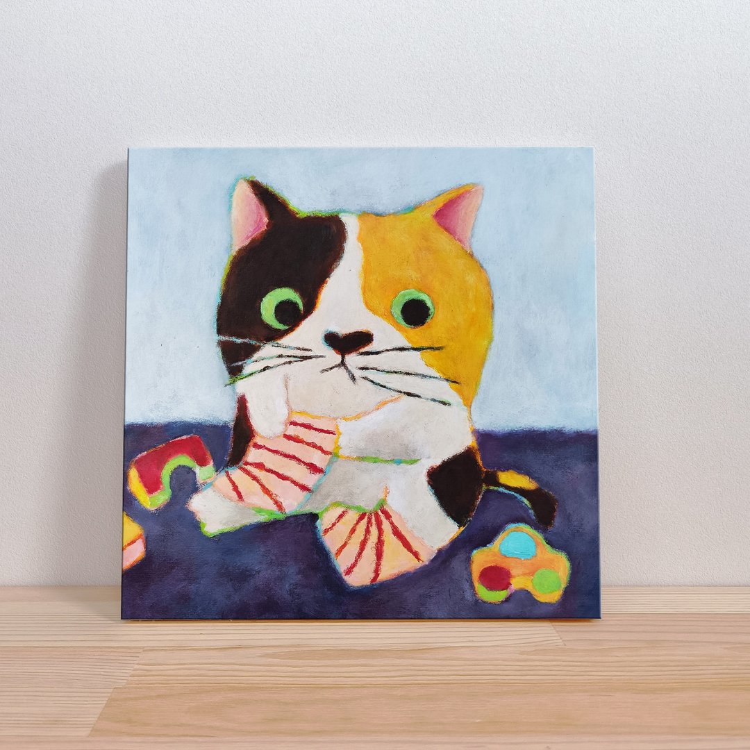 【母亲节礼盒】穿袜袜出门去-三色花猫-儿童房装饰画/绘本无框画/ - 儿童绘本/图书 - 棉 紫色