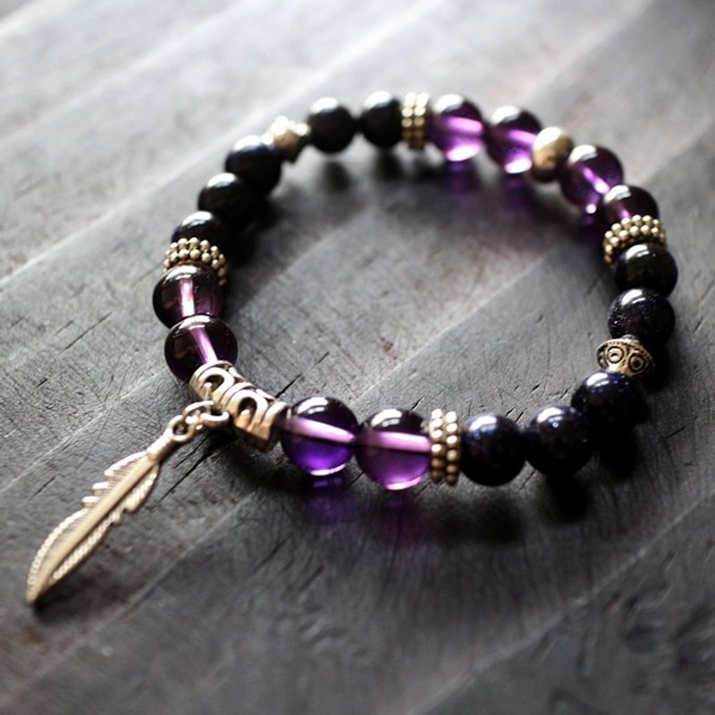 Muse中性NO.1 紫水晶蓝砂石民族风白铜弹性手链 - 手链/手环 - 宝石 紫色