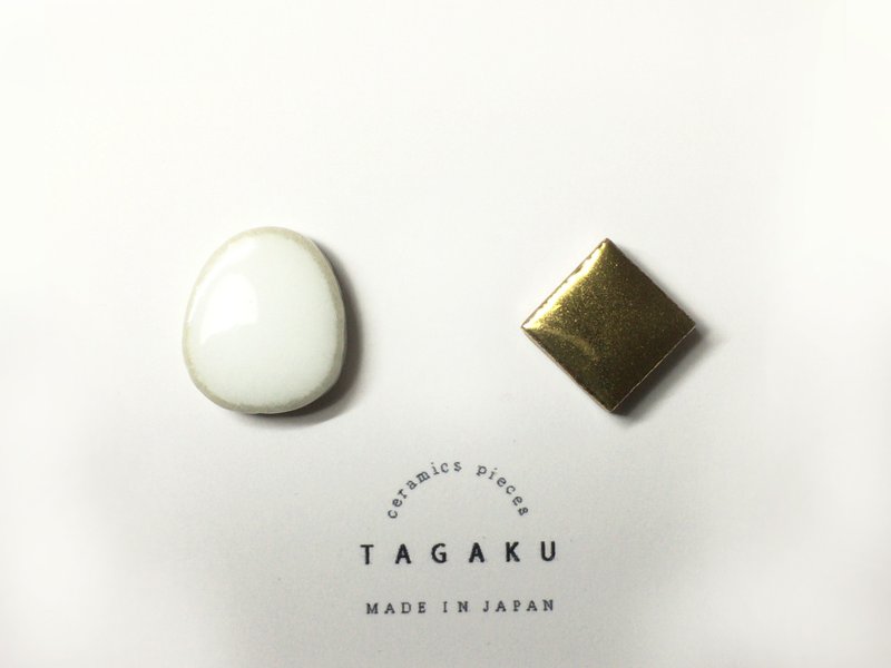 TP-38 Porcelain tile earrings - 耳环/耳夹 - 瓷 金色