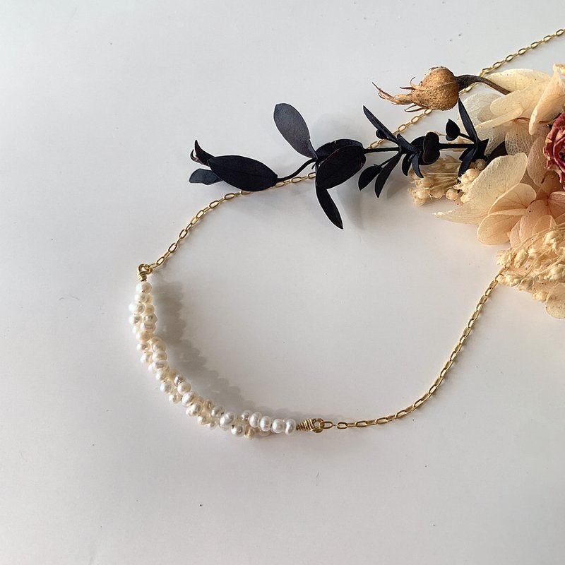 【礼物】流动式巴洛克艺术14KGF珍珠手链项链 - 手链/手环 - 珍珠 白色