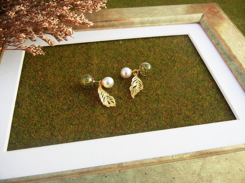 *coucoubird*墨绿双面小叶耳环/两个佩戴方式/可选色 - 耳环/耳夹 - 其他金属 金色