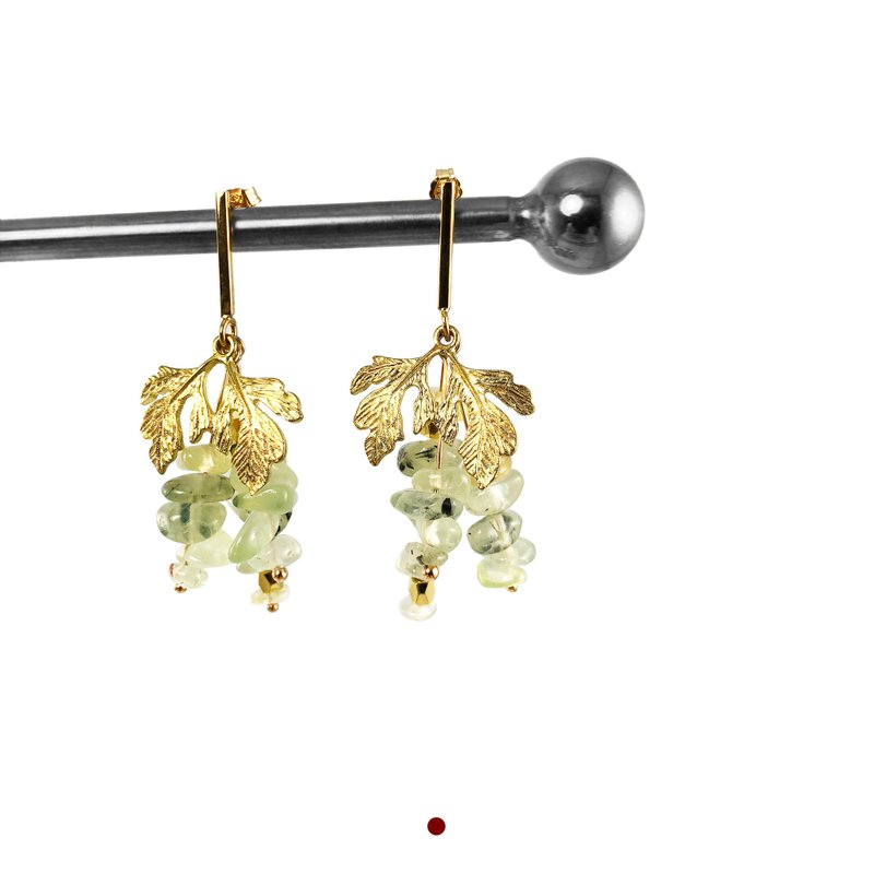 和风天然石925纯银耳环【果实累累】新年礼物【日本风格耳环】 - 耳环/耳夹 - 宝石 金色