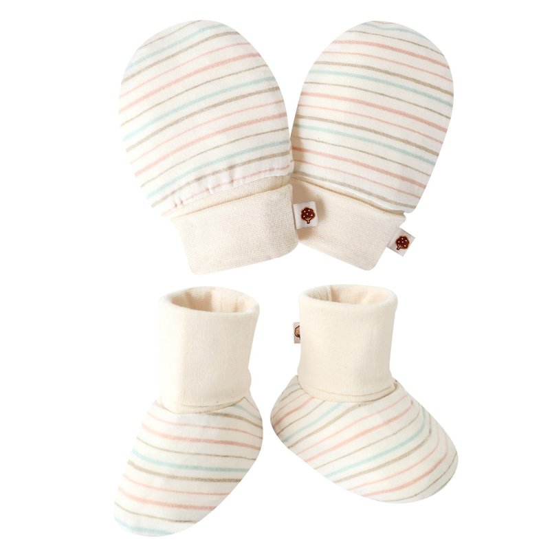 【SISSO有机棉】彩条吸湿保暖可翻折手套X脚套 - 婴儿袜子 - 棉．麻 白色