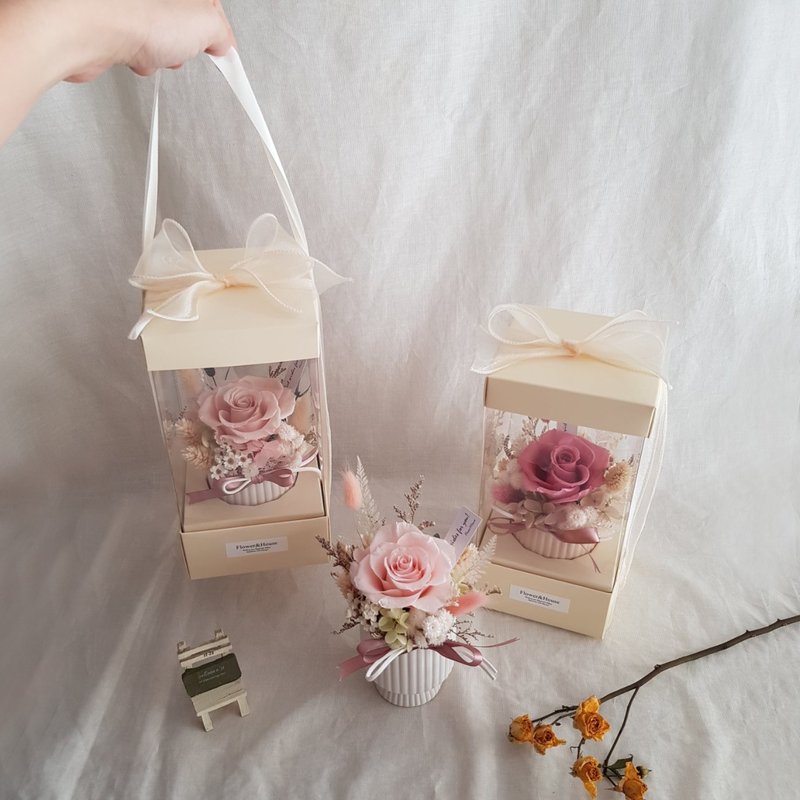情人节|永生花+干燥花│盒装永生玫瑰小桌花│不凋花│粉色系 - 干燥花/捧花 - 植物．花 多色