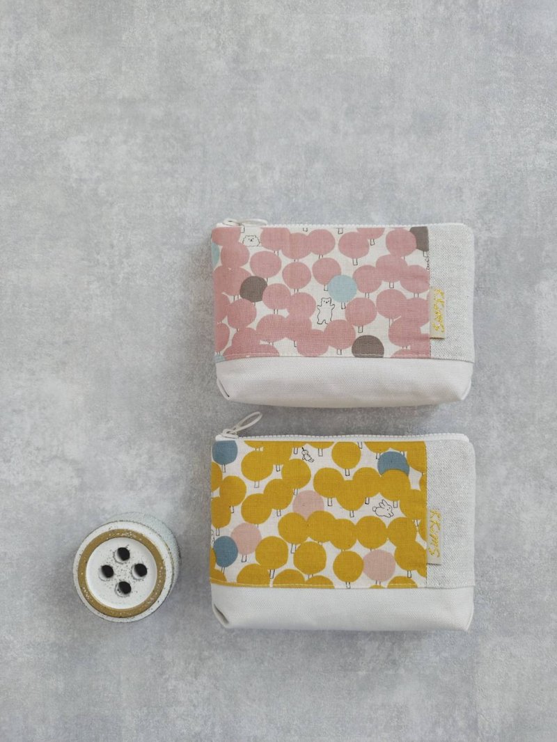 【FZK/万用收纳包(小)】水玉小森林 小动物 日本布 棉麻 帆布 - 化妆包/杂物包 - 棉．麻 多色