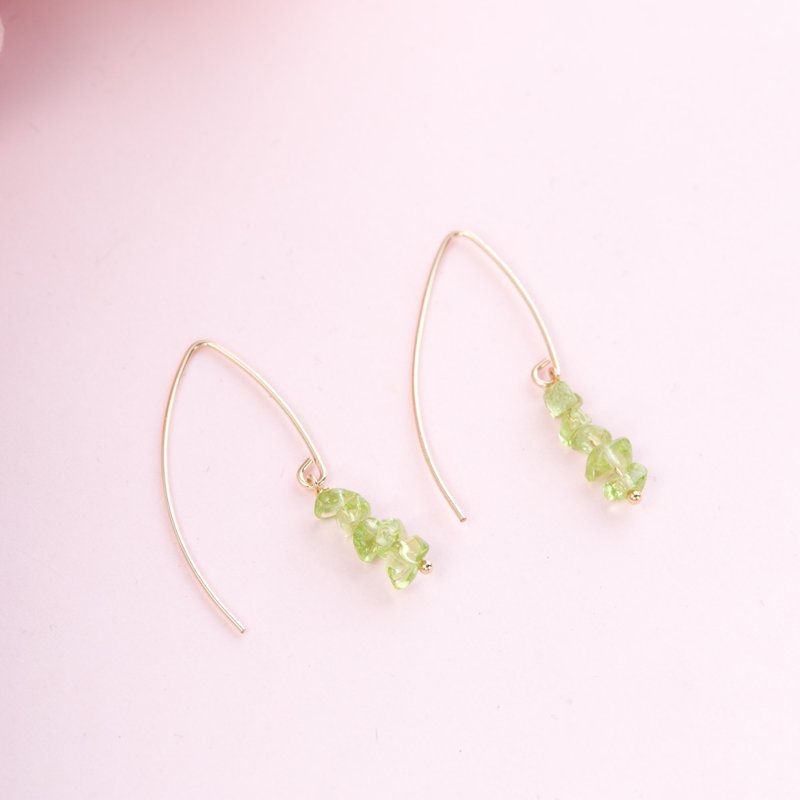 天然橄榄石14KGF包金耳环 | 天然水晶925纯银耳饰 八月诞生石礼物 - 耳环/耳夹 - 宝石 绿色