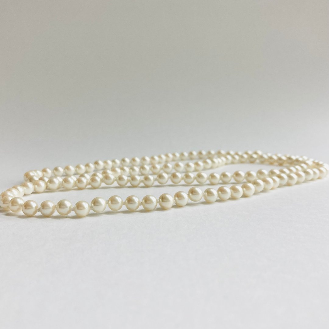 贝壳珍珠全结长项链／无限长工法／约6mm、约80cm／奶油色／日本制 - 项链 - 贝壳 金色