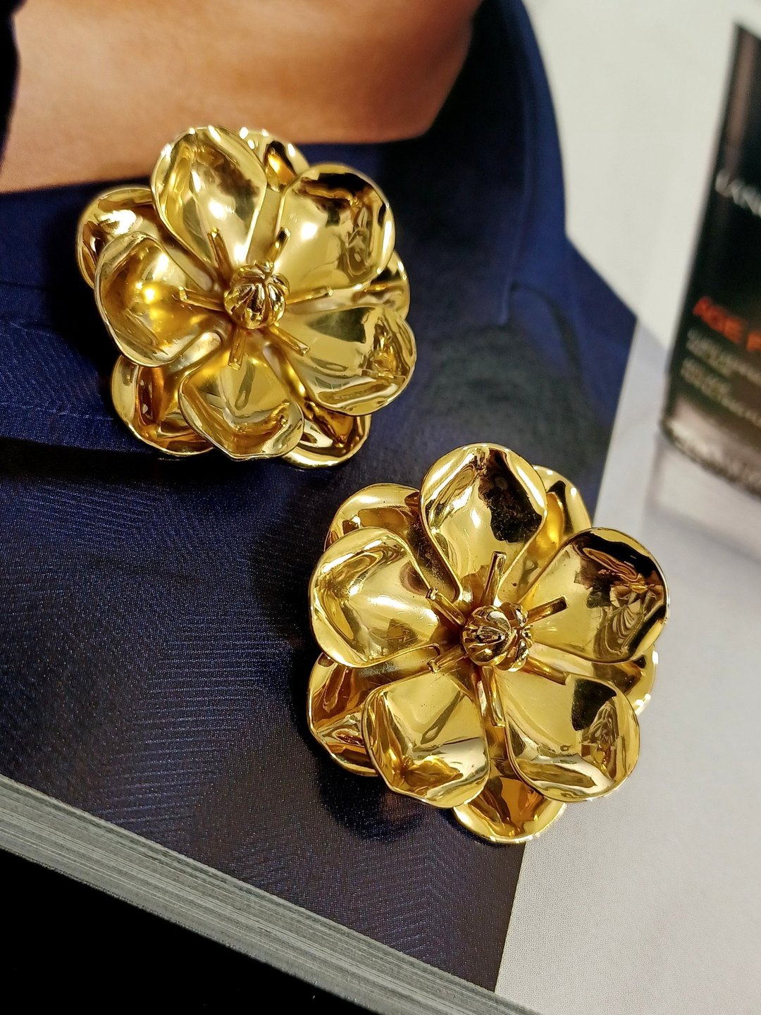 vintage jewelry 艳色立体金花 夹式耳环 - 耳环/耳夹 - 其他金属 