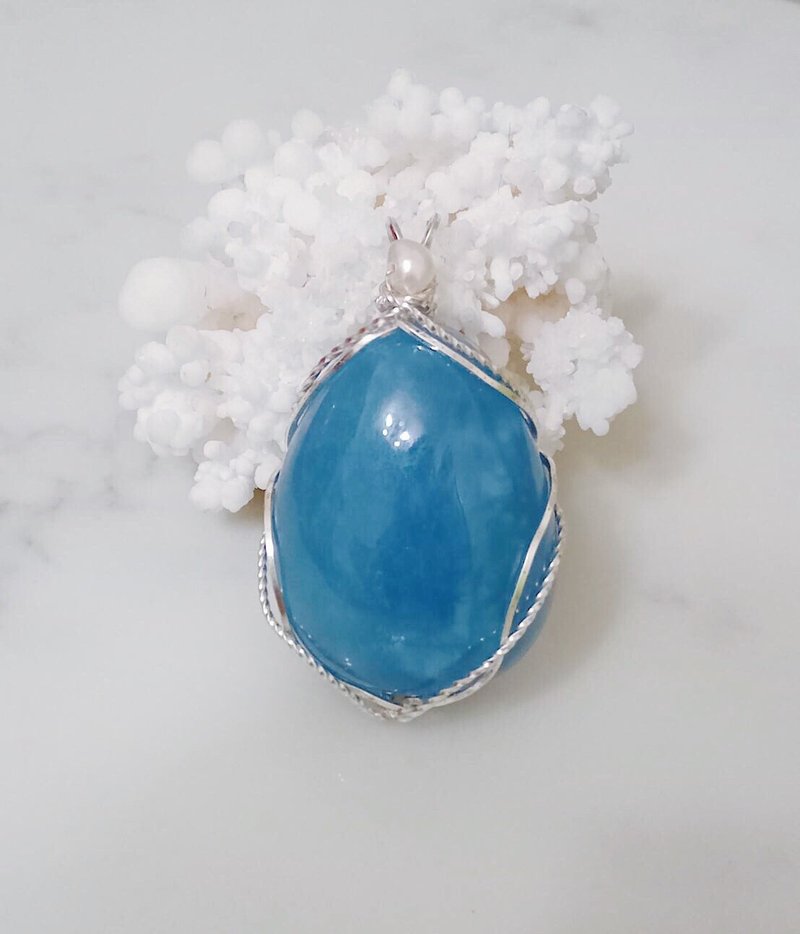 海蓝宝 金属编织坠饰 - 项链 - 半宝石 蓝色