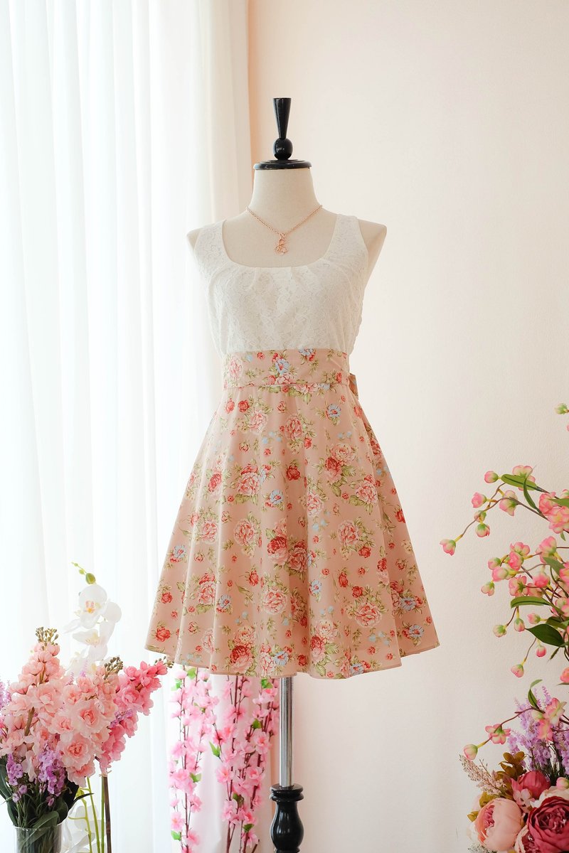 Cutie Pink Floral Sundress Spring Summer Tea Dress Vintage Inspired - 洋装/连衣裙 - 其他材质 
