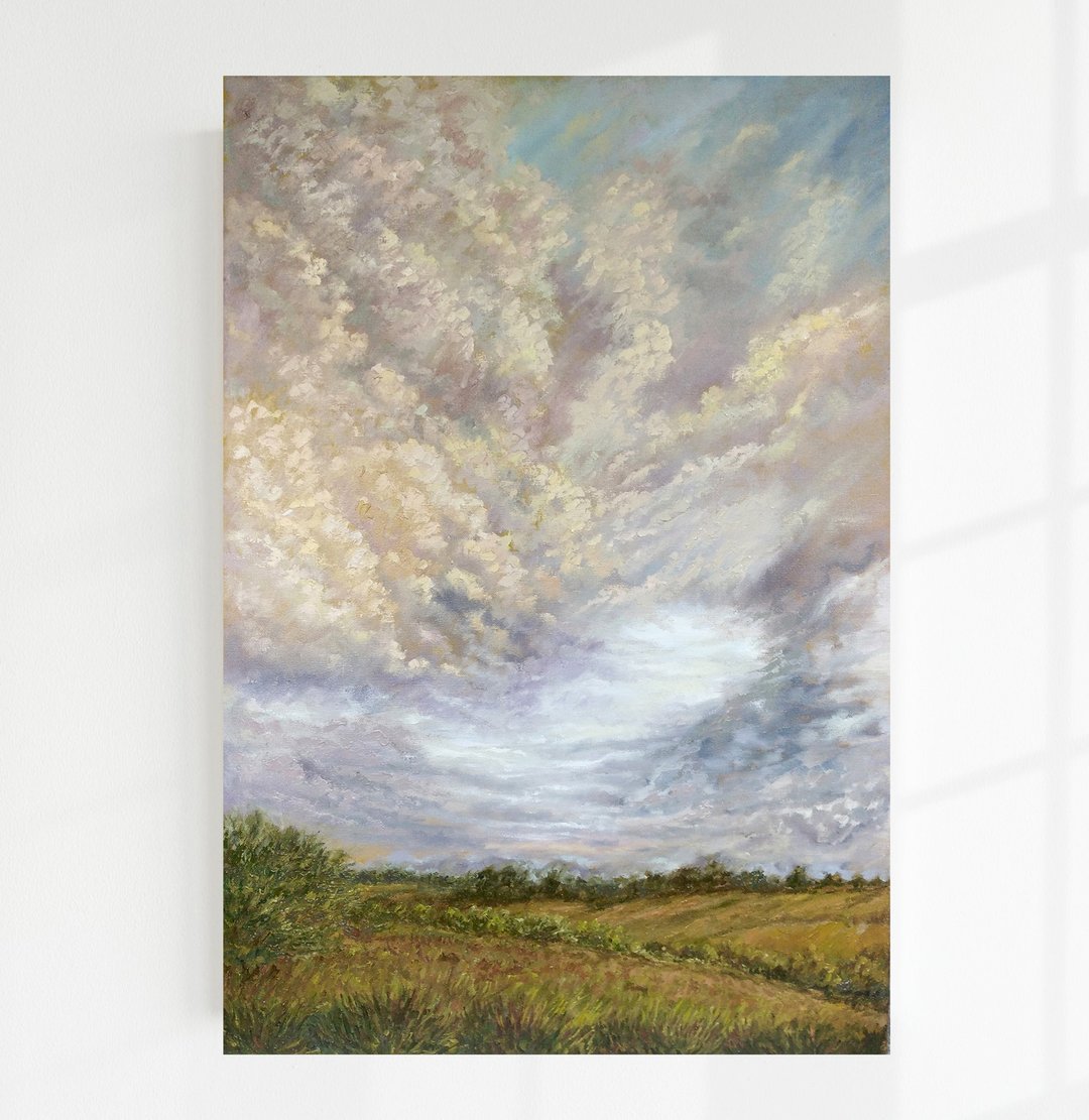 云风景艺术、油画、雨云墙艺术、油画大型艺术 - 墙贴/壁贴 - 亚麻 灰色