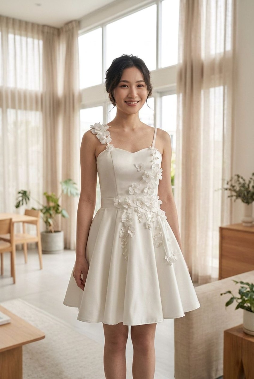 证婚洋装 缎面立体花短礼服 - 晚装/礼服 - 其他材质 白色