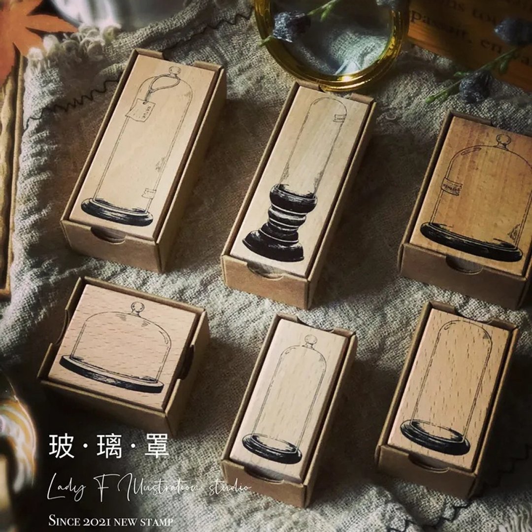 LXM-BG-Lady F手绘温室-玻璃罩 - 印章/印台 - 木头 