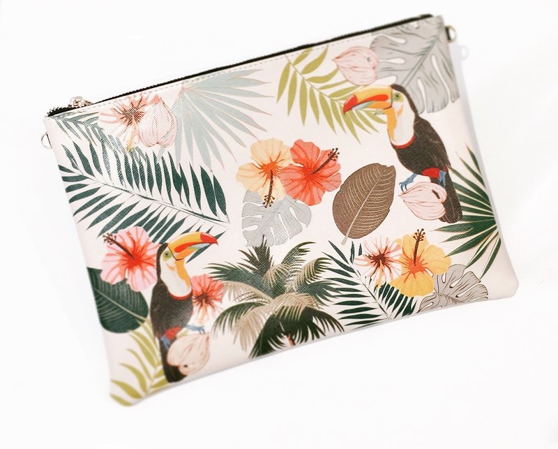 SHUKI 大咀鸟印花手拿包手袋 Toucan Clutch Bag - 手拿包 - 真皮 黄色