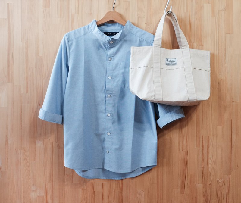 【 限定福袋 】平领衬衫 + 米色宽口包 组合 - 女装衬衫 - 棉．麻 蓝色