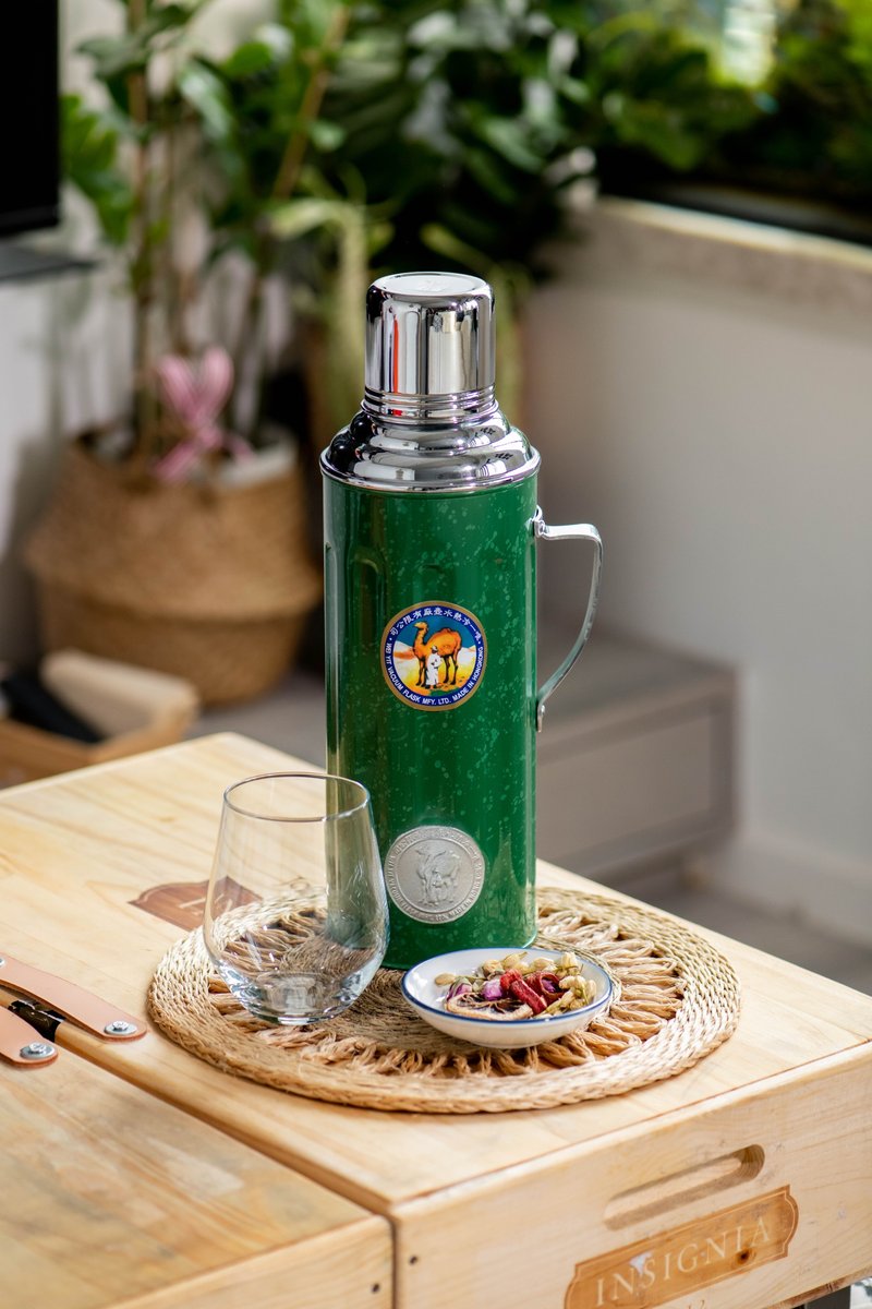 骆驼牌 1.1L 玻璃胆真空保温壶长青斑点款色 绿色 331GN - 保温瓶/保温杯 - 其他材质 绿色