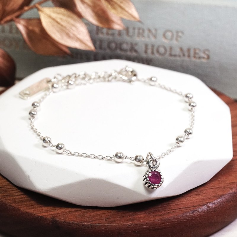 牡羊座 星座守护石 生日礼物 925纯银手链 双圆珠设计 女生礼物 - 手链/手环 - 纯银 多色