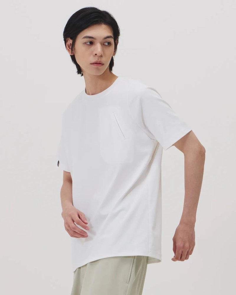极简口袋运动Tee (白) - 男装上衣/T 恤 - 棉．麻 白色