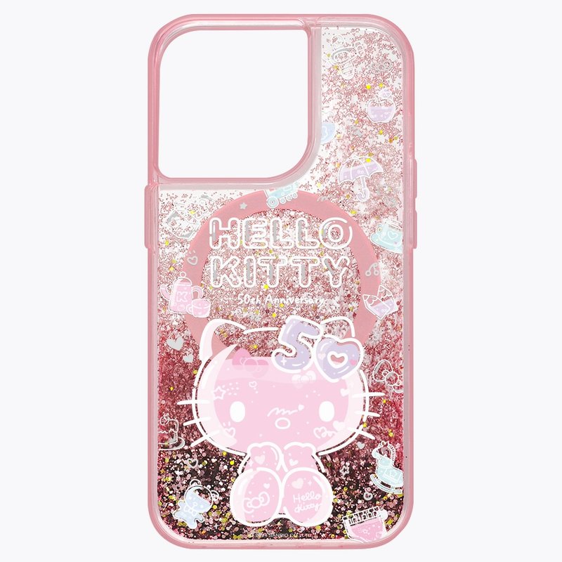 HelloKitty 50周年 粉色流沙防摔壳 iPhone 16 15 14 13 Pro Max - 手机壳/手机套 - 环保材料 粉红色