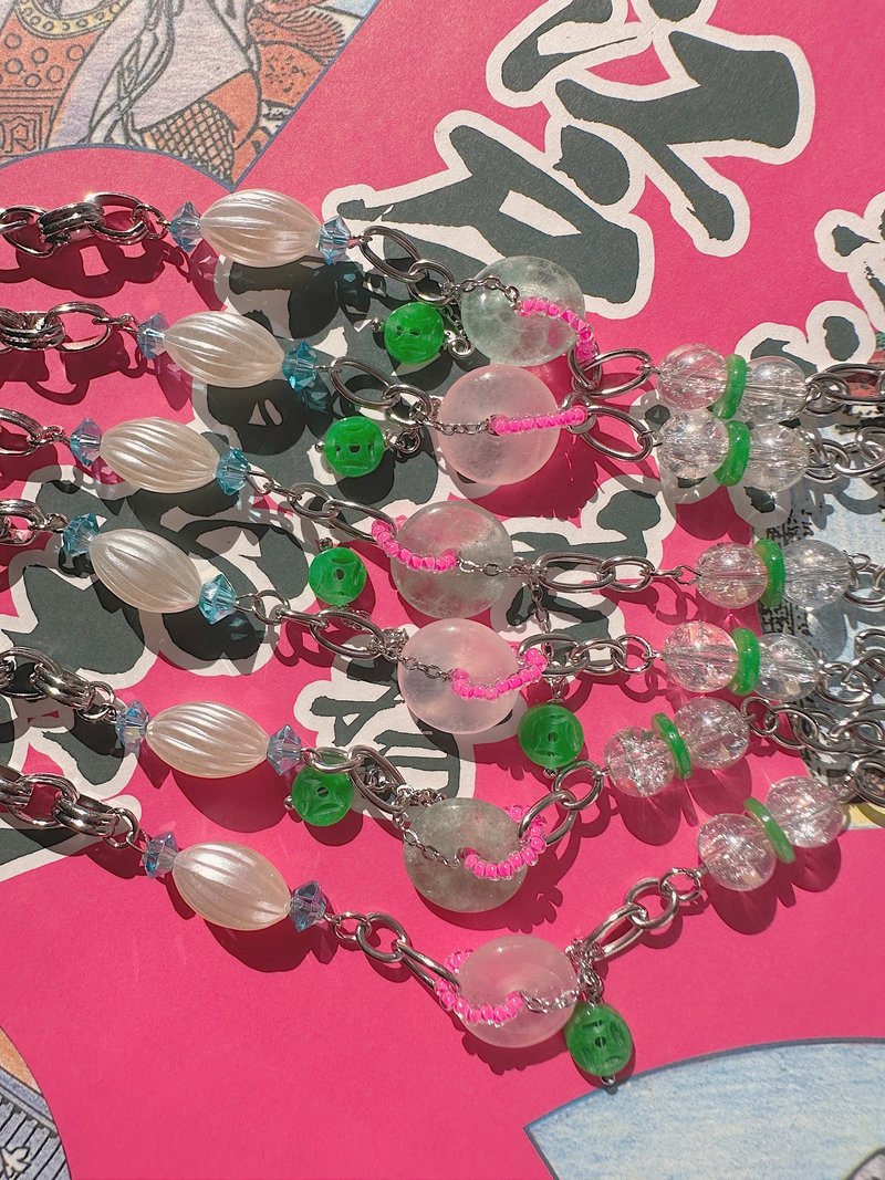 【新春贺年礼物】平安扣 中式 珍珠 定制串珠手链| 配饰 吊饰 - 手链/手环 - 其他金属 粉红色