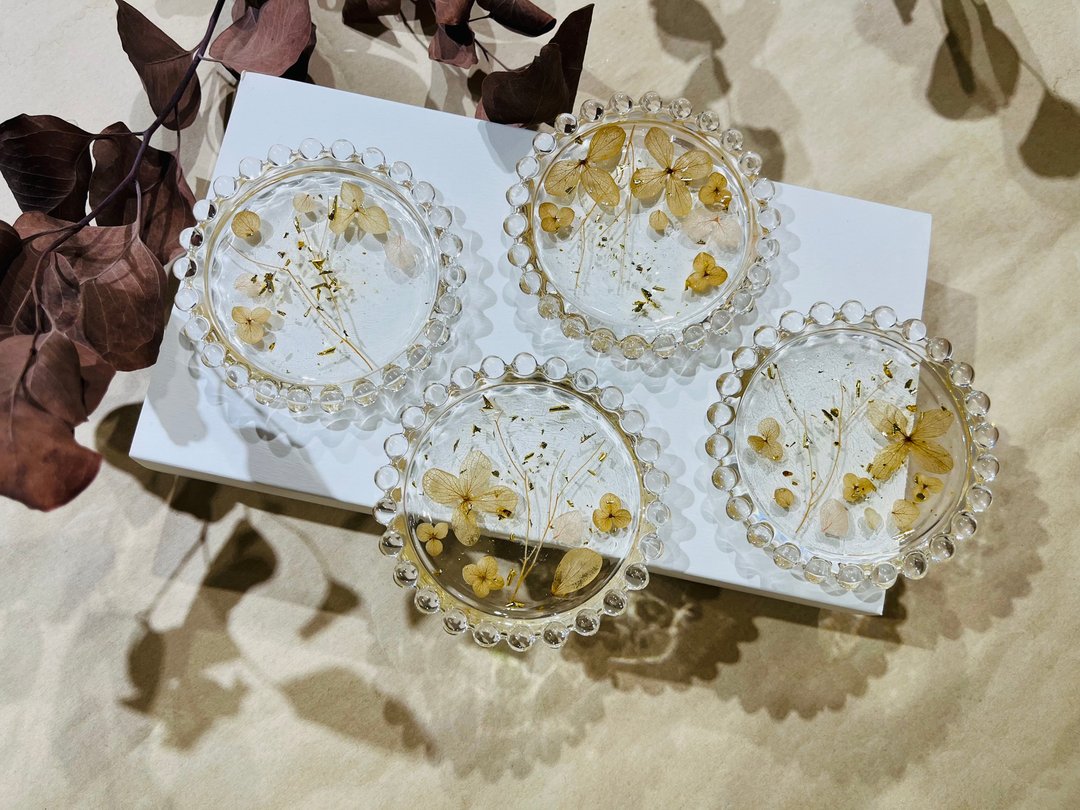 岁末出清 花之礼 杯垫 压花 干燥花 永久花 玻璃 - 杯垫 - 玻璃 透明