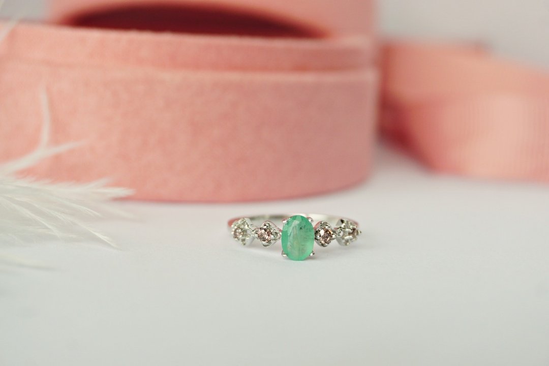 Natural Emerald Sterling Silver  Ring - 戒指 - 纯银 