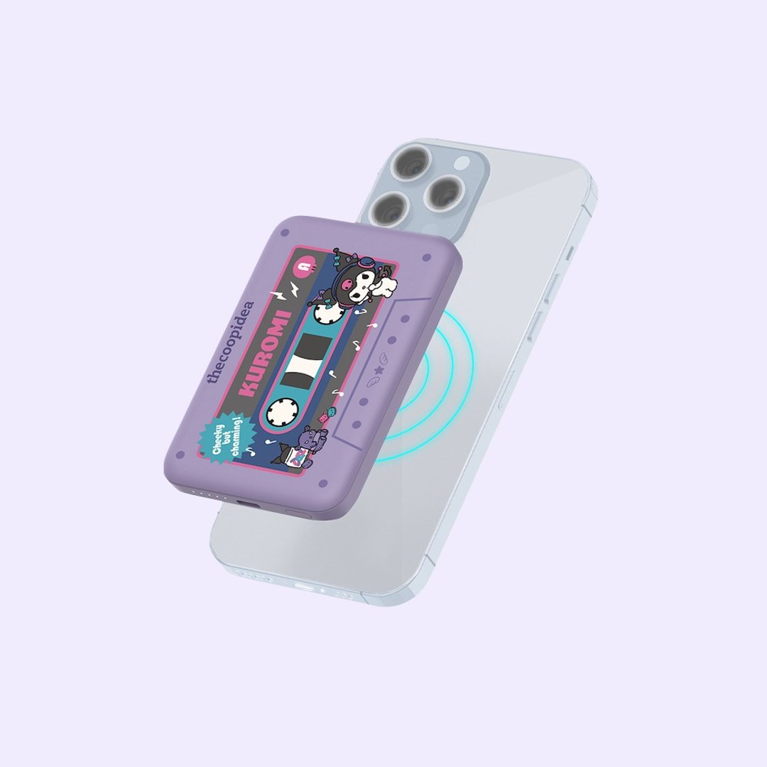复古5000毫安行动电源PD15W无线快充Kuromi Hello Kitty猫Cinnamo - 充电宝/传输线 - 其他材质 紫色