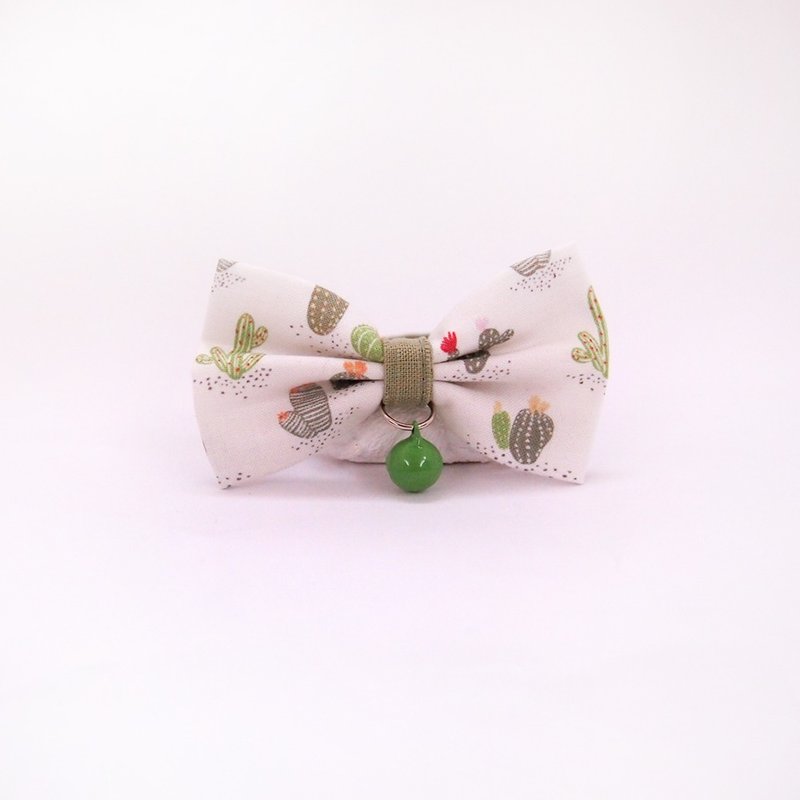 仙人掌款 蝴蝶结宠物装饰项圈 猫咪 小型犬 迷你犬 - 项圈/牵绳 - 棉．麻 绿色