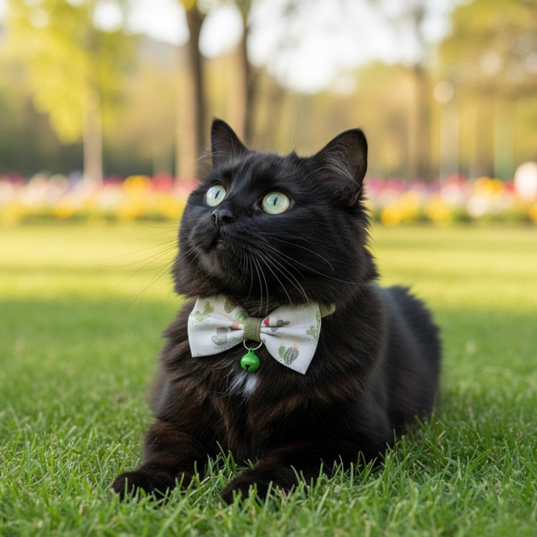 仙人掌款 蝴蝶结宠物装饰项圈 猫咪 小型犬 迷你犬 - 项圈/牵绳 - 棉 绿色