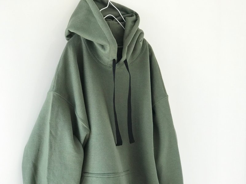 Big silhouette hoodie / smoke green / plain / unisex - 中性连帽卫衣/T 恤 - 棉．麻 绿色
