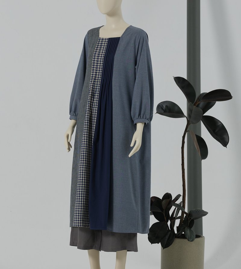 棉麻拼接连身裙 自然质感 简约文艺 宽松舒适 日系风格 250306-1 - 洋装/连衣裙 - 棉．麻 