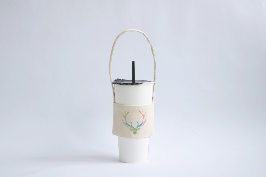 MaryWil环保杯套饮料提袋轻便款-彩色鹿角 - 随行杯提袋/水壶袋 - 棉 多色