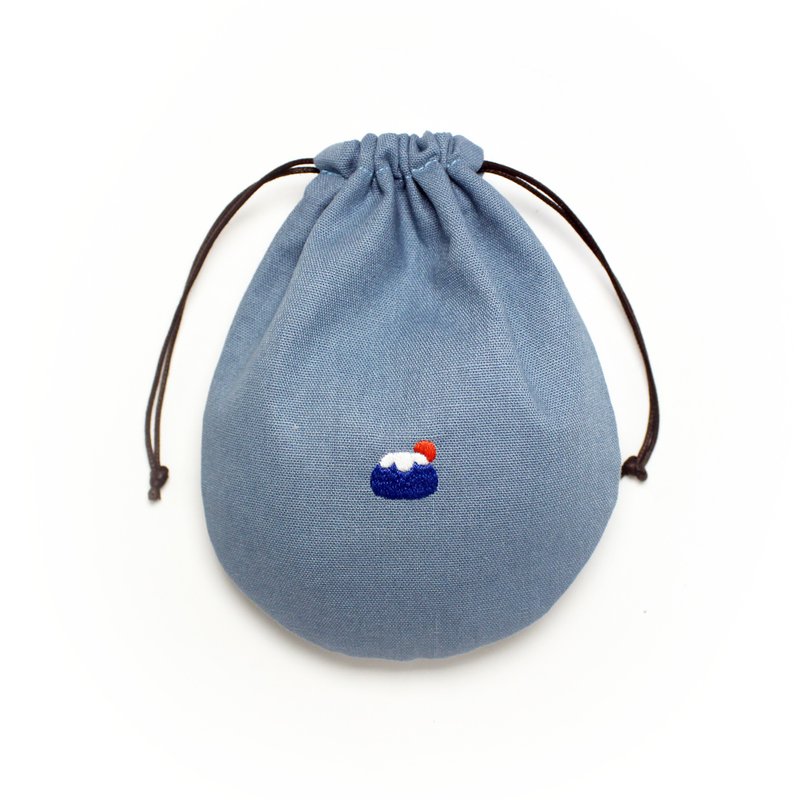 手工刺绣 胖胖富士山束口袋/大 - 其他 - 棉．麻 蓝色