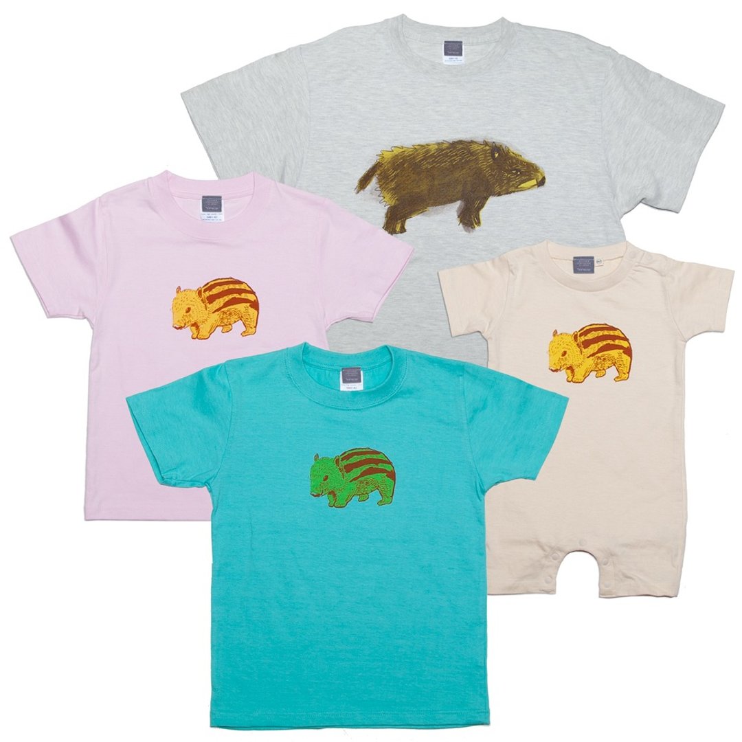 Wild boar (Year) Animal Unisex T-shirt, Ladies T-shirt, Kids T-shirt 90 ~ 160cm, Baby Rompers 70 ~ 80cm, Link coordination - 女装 T 恤 - 棉 多色