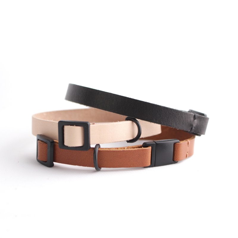 手工真皮项圈 - 安全扣 | 定制刻字 - 项圈/牵绳 - 真皮 