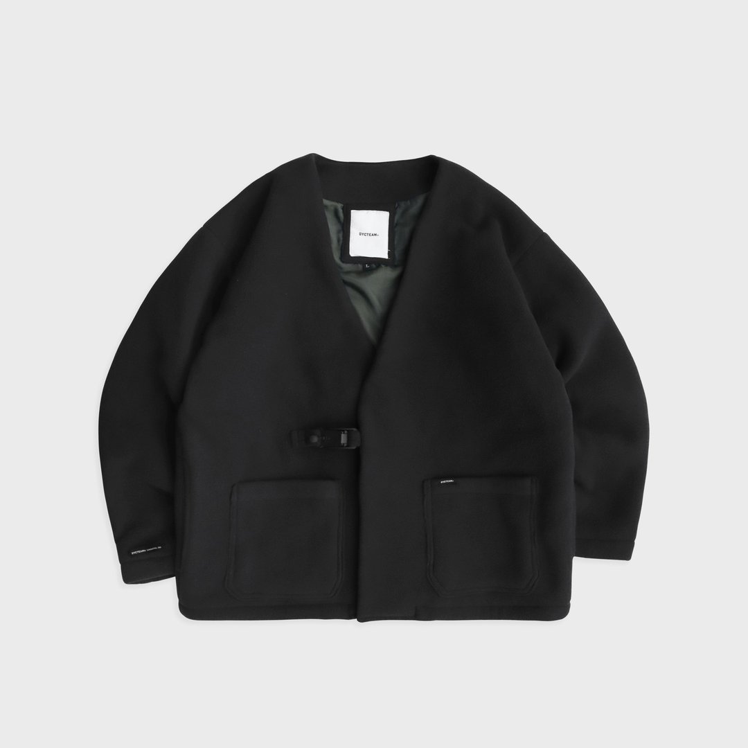 DYCTEAM - RePET V collarless buckle jacket (black) - 男装外套 - 其他材质 黑色