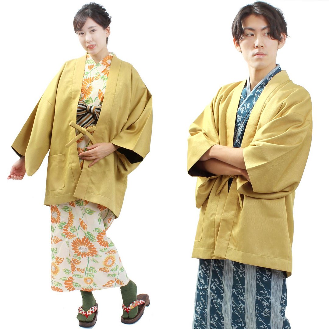 旅馆羽织 男女兼用 日本制 和服 羽织 外套 罩衫 芥末黄 単品 - 中性连帽卫衣/T 恤 - 棉．麻 蓝色