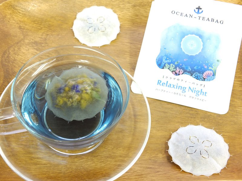 放松的夜晚水母茶包 4包洋甘菊蝴蝶豌豆 - 茶 - 新鲜食材 蓝色