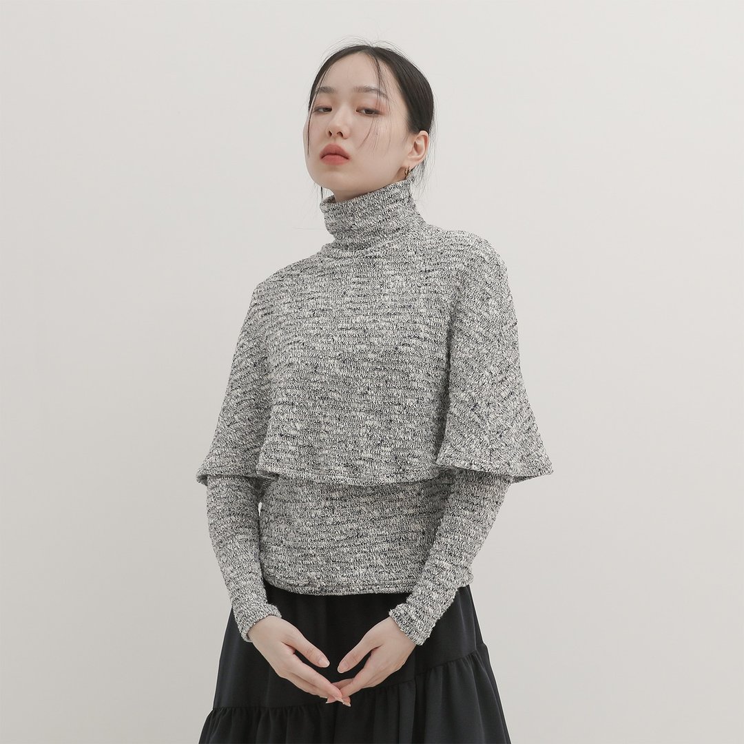 Sky_天际双层高领上衣_CLT516_蓝白 - 女装针织衫/毛衣 - 羊毛 多色