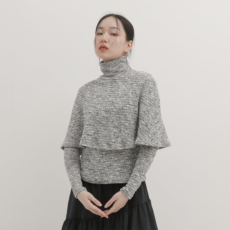 Sky_天际双层高领上衣_CLT516_蓝白 - 女装针织衫/毛衣 - 羊毛 多色