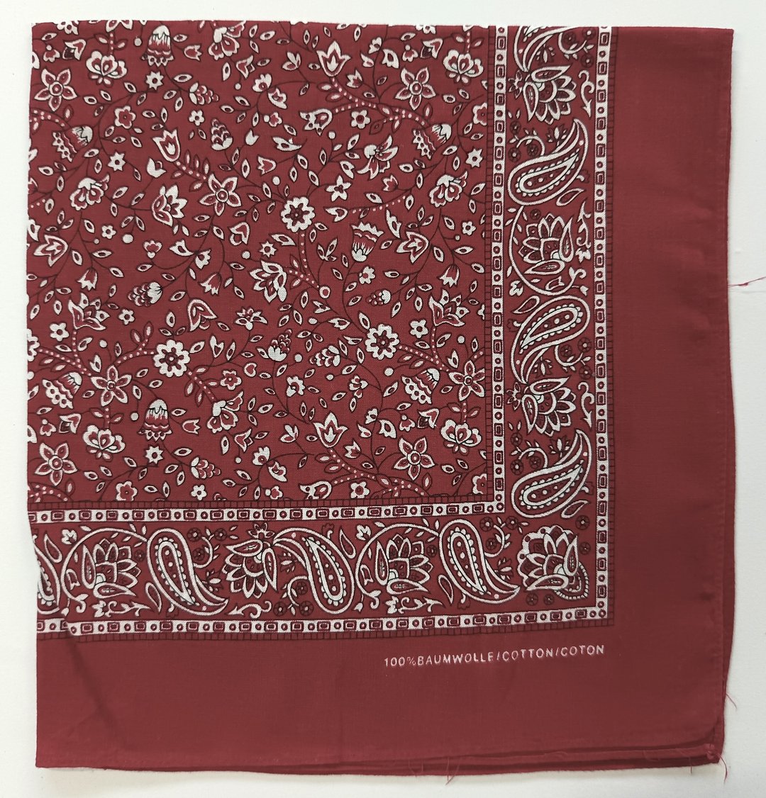 红色彩绘图腾印花头巾，19 x 20 英寸，100% 纯棉，礼物 - 丝巾 - 棉．麻 红色