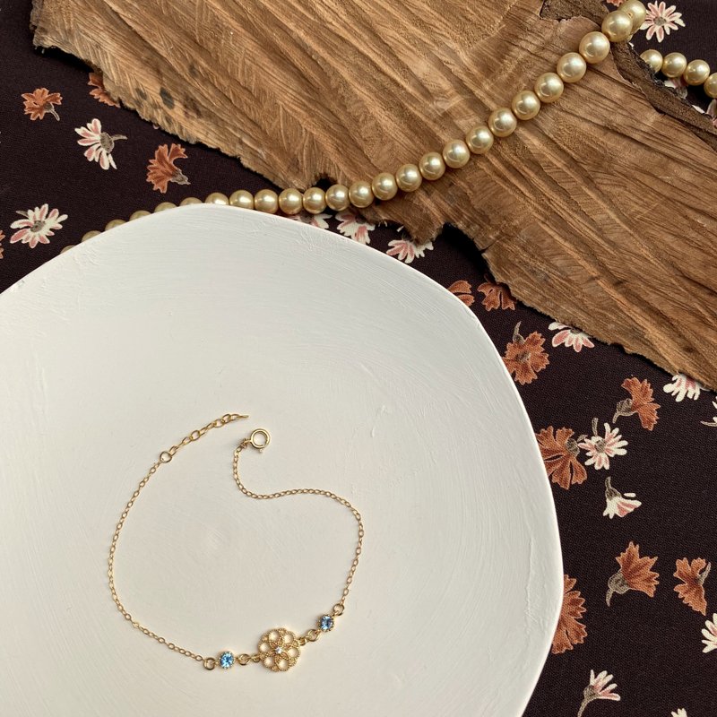 订制款 14KGF 14K包金 复古浅蓝宝石手链 细手链 手环 - 手链/手环 - 贵金属 蓝色