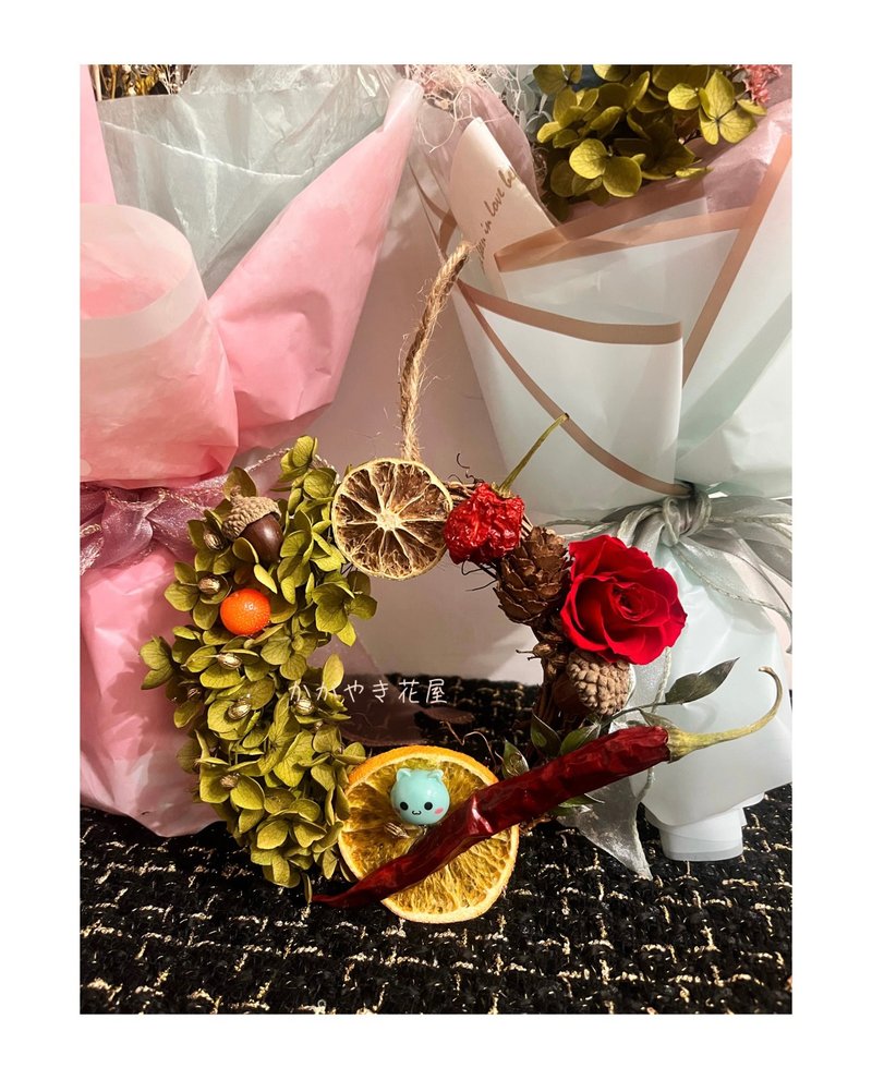 永生花圣诞花圈/藤圈/圣诞礼物/石松/雪松 - 摆饰 - 植物．花 红色