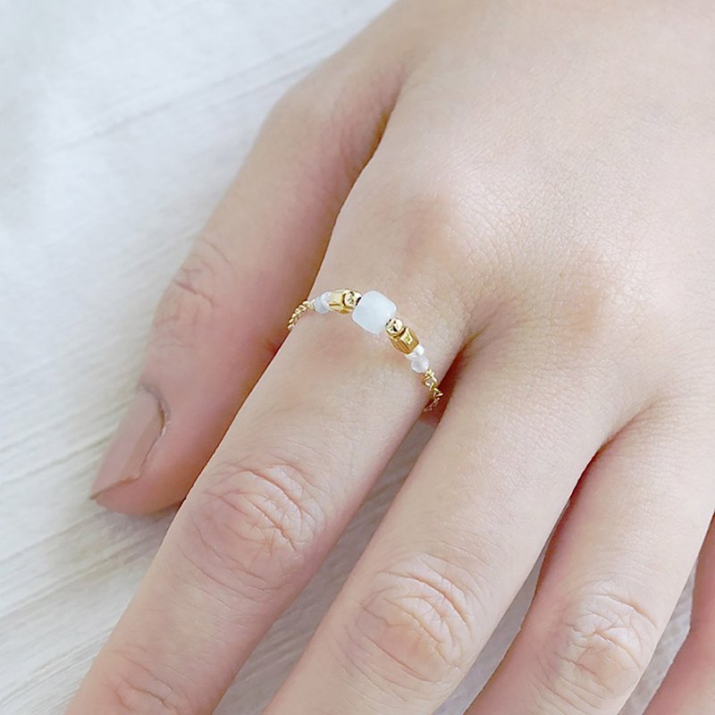 正能量 x 海蓝宝 诞生石 饰品 18K金【天使的祈祷。加百列】 线戒 - 戒指 - 宝石 