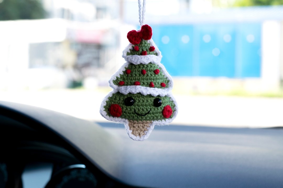 Christmas tree car accessory, car decor, rear view mirror charm, 平安車掛, 针织玩具 汽車用品 - 吊饰 - 棉．麻 绿色