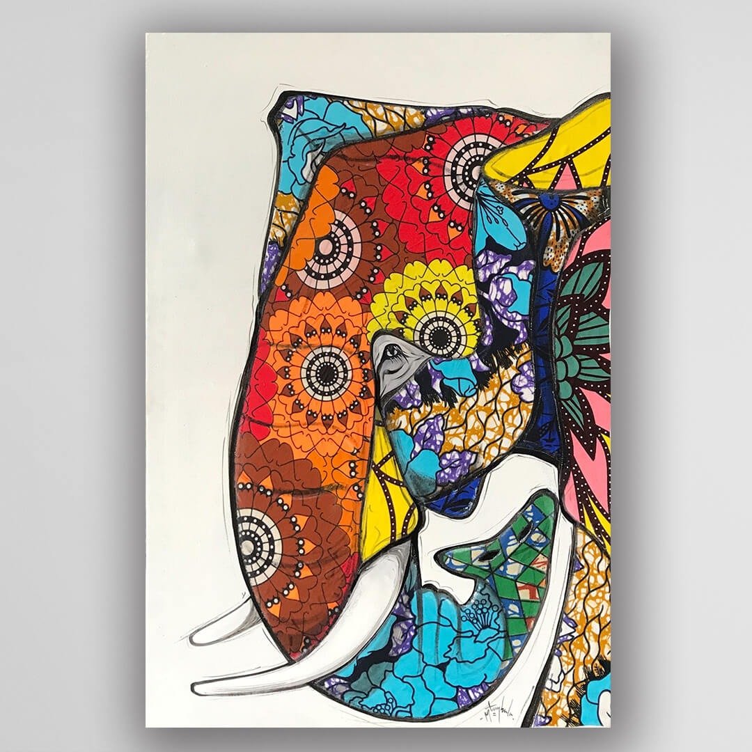 【U670 kitenge大象 】非洲艺术空运来台/60x40cm - 海报/装饰画/版画 - 其他材质 
