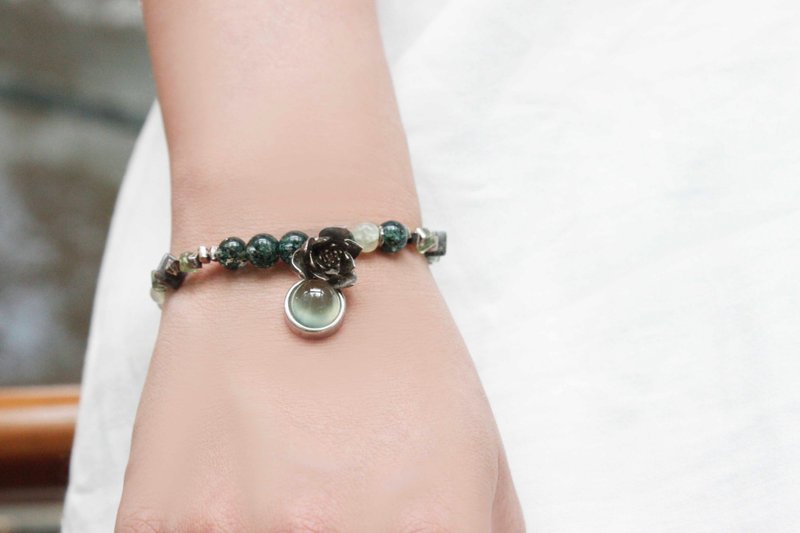 野生莲华 |自然植系// 葡萄石绿幽灵天然石纯银手链// - 手链/手环 - 宝石 银色