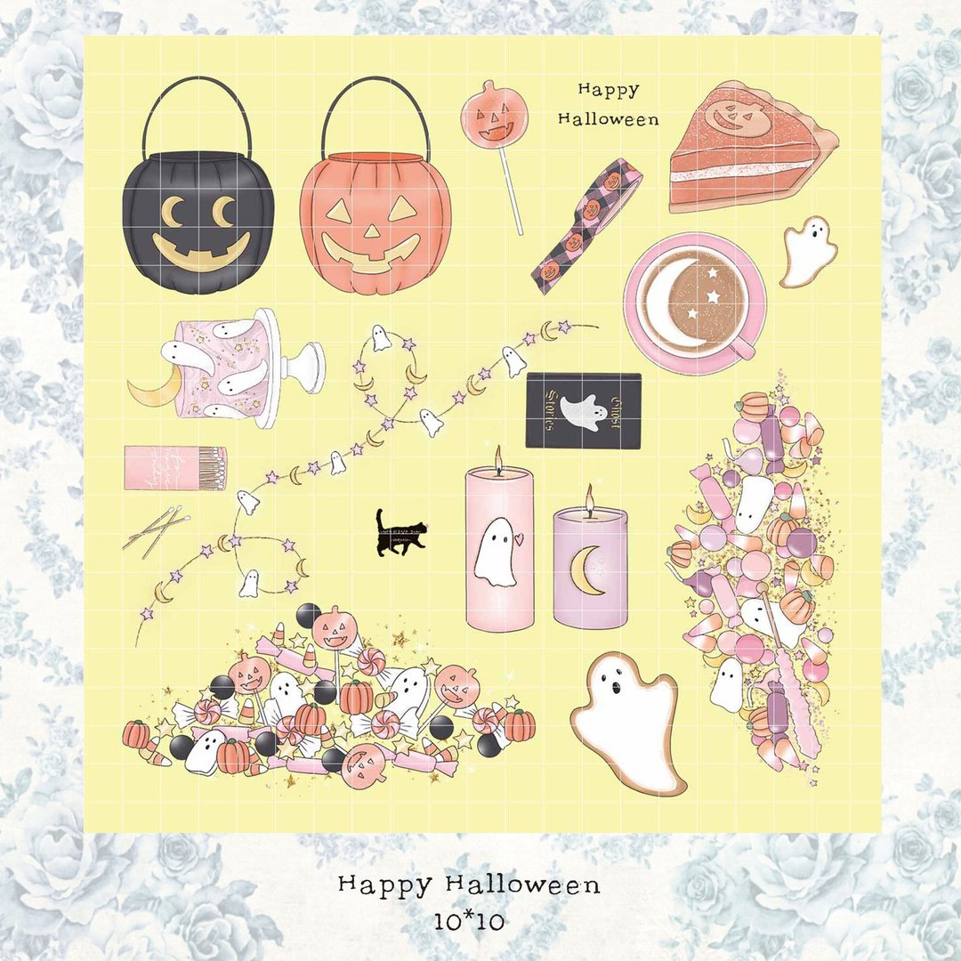 Happy Halloween - 雾面白墨印刷 PET (蓝狮子) (suyeon) - 贴纸 - 纸 多色