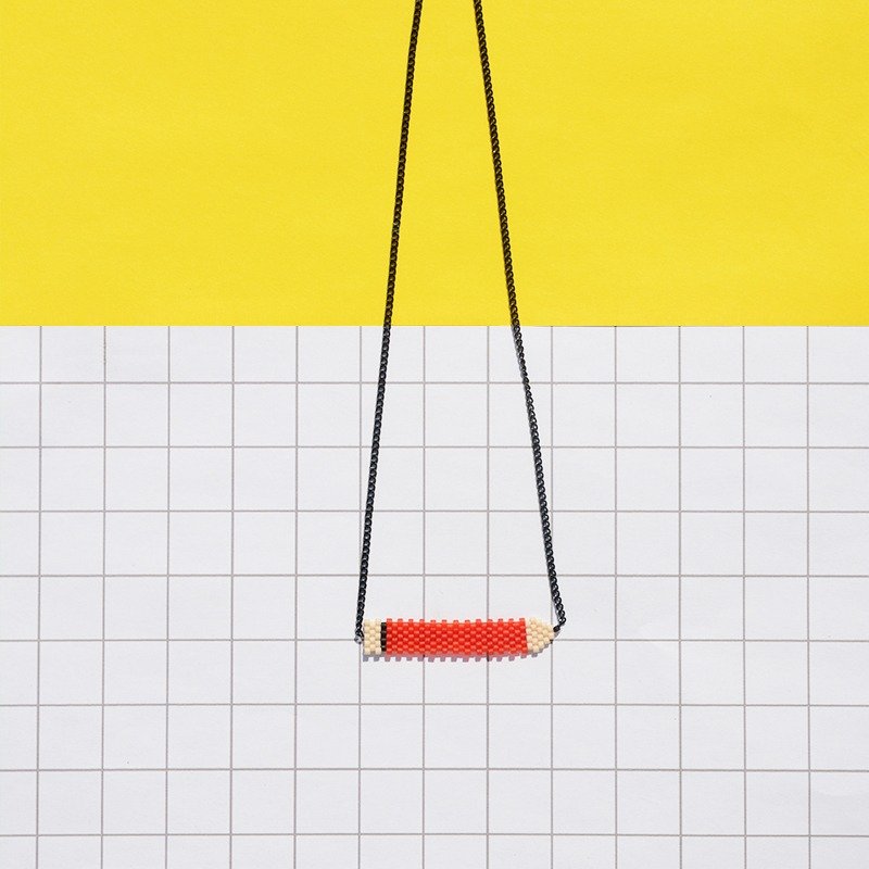 NoMatch不合设计复古铅笔造型趣味手工半透明磨砂玻璃串珠项链 - 项链 - 玻璃 红色
